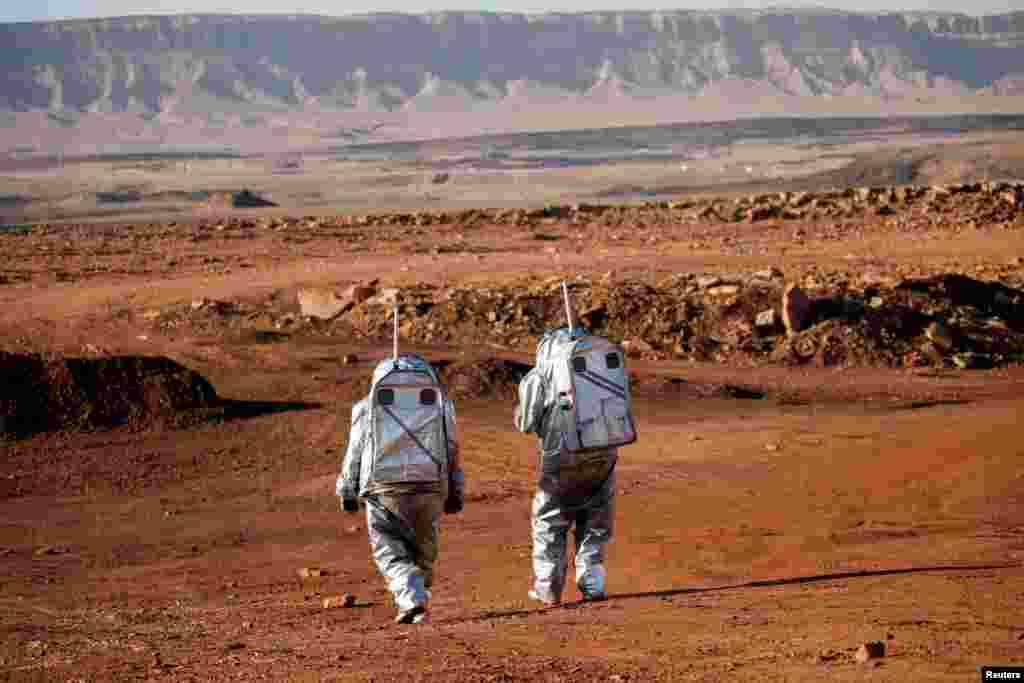 Scientists participate in a demonstration of an experiment led by Austrian and Israeli agencies simulating a mission to Mars near Mitzpe Ramon, Israel October 10, 2021