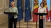 European Commission President Ursula von der Leyen (left) and Moldovan President Maia Sandu hold a press conference at the presidential residence in Chisinau on October 10.