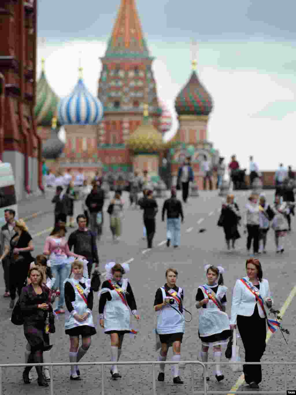 Russian students celebrate the last day of the school year in Moscow's Red Square. - Photo by ITAR-TASS