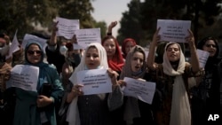 Afghan women march to demand their rights under Taliban rule in Kabul earlier this month. Several such protests have been violently dispersed by the militants.