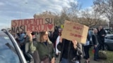 Belgrade, Serbia - Students in front of the Faculty of Dramatic Arts are starting their walk of protest towards Novi Sad