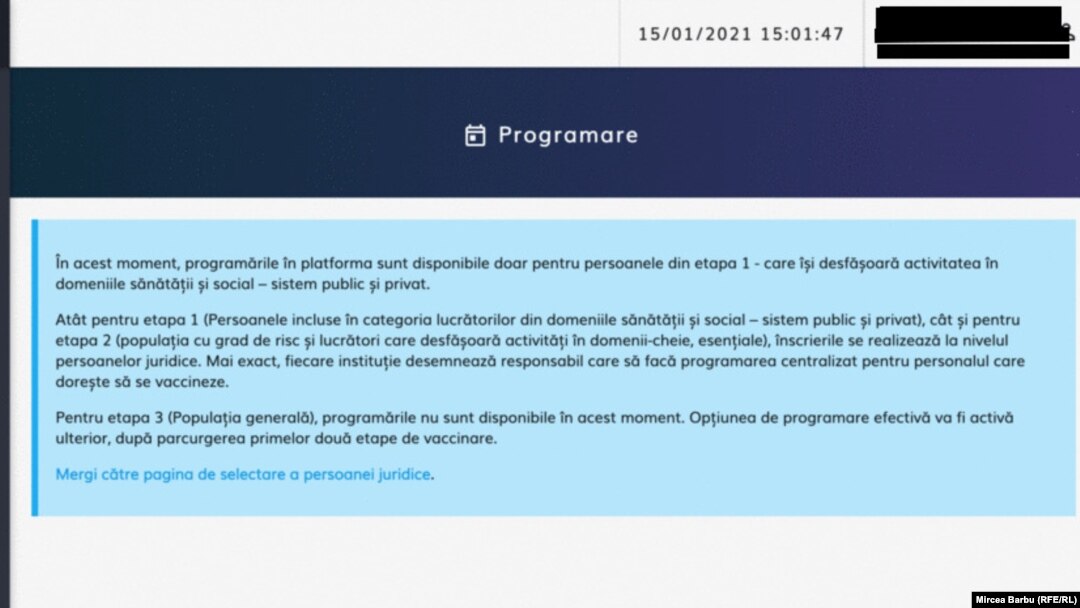 Platforma națională de informare cu privire la vaccinarea împotriva COVID-19 a restricționat accesul persoanelor fizice în sistem, cu doar câteva minute înainte de demararea etapei a 2-a.
