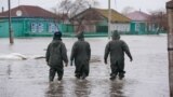 Kazakh rescue workers seek to evacuate residents from the flooded settlement of Pokrovka in northern Kazakhstan, close to the border with Russia, a region that has been badly affected by floods in recent weeks. 