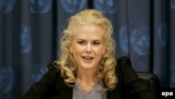 Николь Кидман выступает на пресс-конференции, как Посол доброй воли ООН.