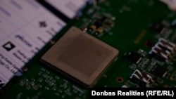 Erased markings on a foreign-made circuit board recovered from a Russian Geran-4 drone
