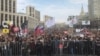 Protesters in Moscow rally against the Russian government's attempts to block the Telegram messaging app on April 30. 