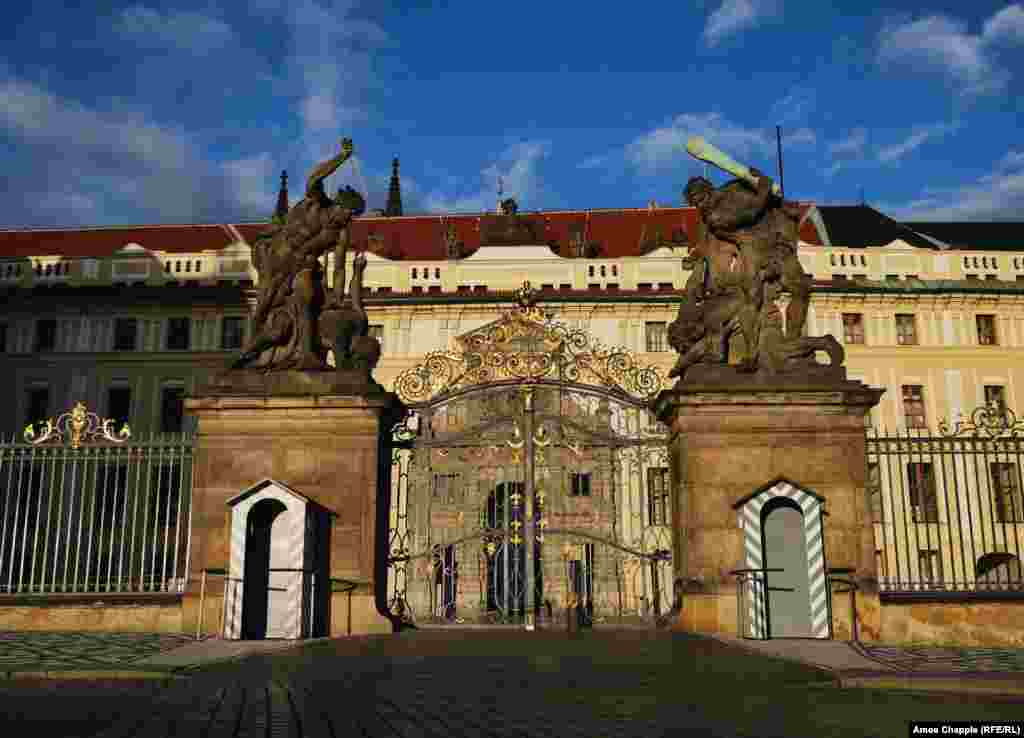 The gates to Prague Castle on March 13. The castle was closed, and guards ordered to vacate their guardhouses on March 11.&nbsp;