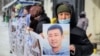 A demonstration outside the Chinese Consulate in Almaty in 2021 demanding the release of their relatives held in China. 