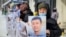 A demonstration outside the Chinese Consulate in Almaty in 2021 demanding the release of their relatives held in China. 