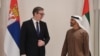 Predsednik Srbije Aleksandar Vučić sa aktuelnim predsednikom Ujedinjenih Arapskih Emirata i vladarom Abu Dabija šeikom Muhamedom bin Zajedom al Nahjanom tokom posete UAE, 11. marta 2021. 