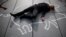 France, Paris, A supporter of People for the Ethical Treatment of Animals (PETA) lies on the pavement next to the Centre Pompidou modern art museum, also known as Beaubourg, to raise awareness on World Vegan Day. November 1, 2017.  