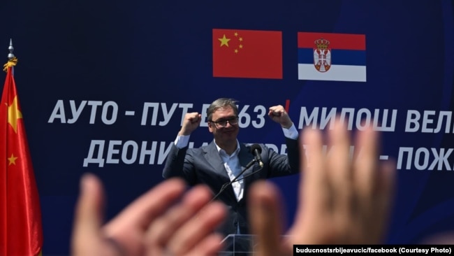 The President of Serbia at the ceremonial opening of the highway section. The ceremony was also attended by the Chinese Ambassador to Serbia, Li Ming, July 5, 2025.
