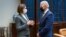 Belarusian opposition leader Svyatlana Tsikhanouskaya (left) meets with U.S. President Joe Biden at the White House on July 28.