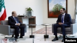 سعد الحریری (راست) در دیدار با میشل عون، رئیس‌جمهوری