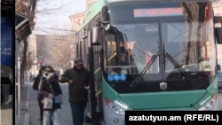 Armenia - People board a public bus in Yerevan, February 3, 2025.