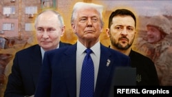 Vlagyimir Putyin, Donald Trump és Volodimir Zelenszkij (montázs)