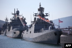 Russian warships at the port in Novorossiysk in July 2023