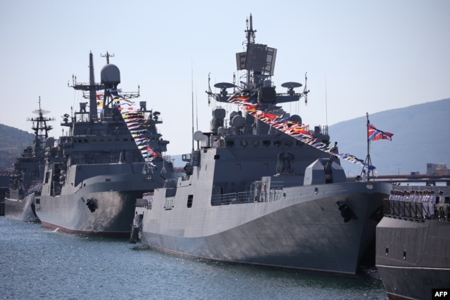 Russian warships at the port in Novorossiysk in July 2023