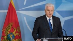 Belgium -- Montenegrin Prime Minister Dusko Markovic attends a press conference at the NATO headquarters in Brussels, January 26, 2017