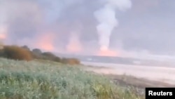 Smoke rises following a Ukrainian drone attack in Tver region in Russia on September 18.