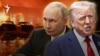 The war in Ukraine, US President Donald Trump, and Russian President Vladimir Putin, collage, cover for Azattyq