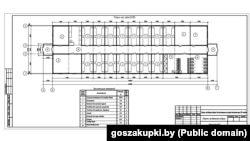 Cхема модульнай казармы на 120 чалавек, якую плянавалі пабудаваць на тэрыторыі 1405-й артылерыйскай базы боепрыпасаў пад Асіповічамі, з сайту дзяржаўных закупаў