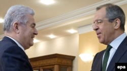 Moldovan President Vladimir Voronin (left) meets Russian Foreign Minister Sergei Lavrov in Chisinau in late February.