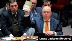 U.S. -- Russian Ambassador to the United Nations (U.N.) Vasily Nebenzya quotes from of "Alice's Adventures in Wonderland and Through the Looking Glass" as he speaks regarding an incident in Salisbury, Britain, during a meeting of the U.N. Security Council