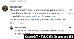 Comentarii la postările lui Călin Georgescu de pe Tik Tok.