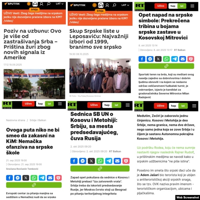 Disa tituj të lajmeve të publikuara në ditët e fundit nga mediat RT dhe Sputnik Serbia.