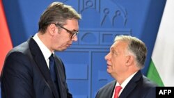 Orbán Viktor miniszterelnök és Aleksandar Vučić szerb államfő 2024. november 14-én a budai várban