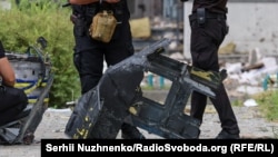 UKRAINE -- The engine from the "Shahed" that hit a residential complex in the Podilskyi district of Kyiv. September 1, 2026