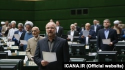 Former IRGC commander and the new Parliament speaker Mohammad Bagher Qalibaf in the opening ceremony of new parliamentary term on May 28, 2020.