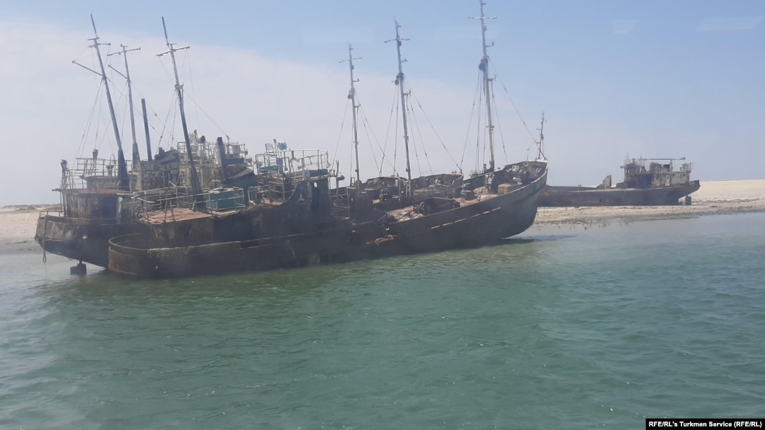 Water levels in the Caspian Sea have been declining for years, leaving the isolated Turkmen port of Avaza high and dry.