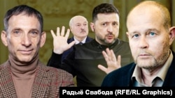 Віталь Портнікаў, Аляксандар Лукашэнка, Уладзімір Зяленскі, Юры Дракахруст, каляж 