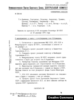 Выписка из протокола Политбюро ЦК КПСС; Декабрь 1976