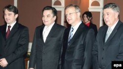 Željko Komšić, Haris Silajdždić, Olli Rehn i Nebojša Radmanović u Predsjedništvu BiH u Sarajevu, 3. decembar 2007