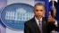 U.S. -- President Barack Obama speaks to the media in the Brady Press Briefing Room at the White House in Washington, April 17, 2014