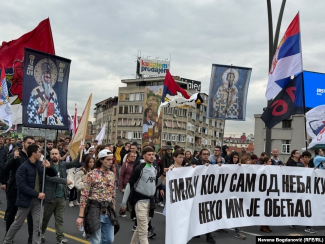 Protestë në mbështetje të serbëve në Kosovë, e mbajtur në Beograd më 11 tetor 2025.