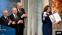 Норвегия -- Тунистин Улуттук диалог квартетине Нобель тынчтык сыйлыгы тапшырылууда. Осло, 10-декабрь, 2015.