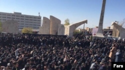 Iranian students at Azad University protesting over a student bus crash that killed 10 and injured 28, on Saturday December 29, 2018.