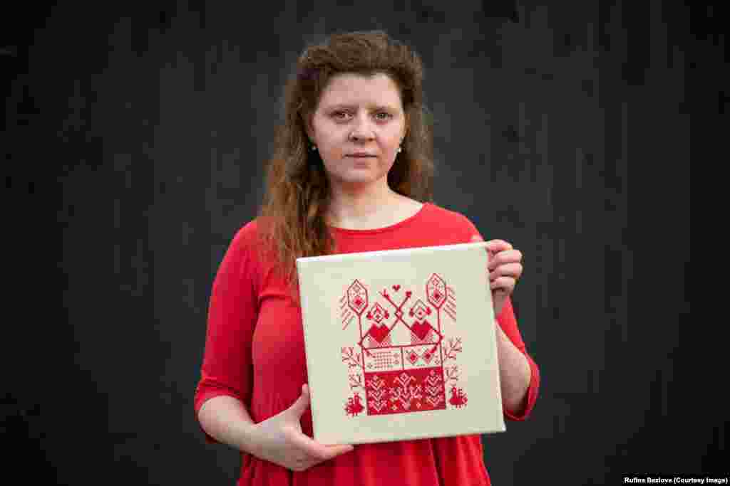 Rufina Bazlova (pictured) is the Czech-based Belarusian artist behind the project, which she began with art historian Sofia Tocar.Framed In Belarus is a compilation of 681 embroideries stitched by volunteers from around the world who followed designs created by Bazlova.