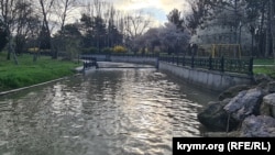 Полноводная река Малый Салгир в Симферополе, 8 апреля 2026 года