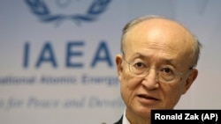 File photo: Director-General of the International Atomic Energy Agency, IAEA, Yukiya Amano, addresses the media during a news conference after a meeting of the IAEA board of governors at the International Center in Vienna, November 22, 2018