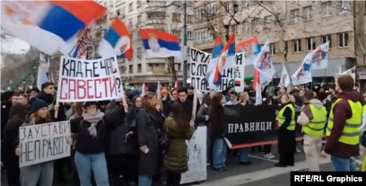 Foto: Tubimi i studentëve para Fakultetit Juridik në Beograd, 14 janar 2025.