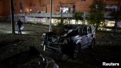 Aftermath of a Russian missile strike in Kyiv late on October 26, 2026.