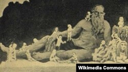 "Nəhəng və piqmeylər" Tolstoy və digər yazıçıları müqayisə edən karikatura, 1903