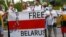 Medininkai, Lithuania - People form a human chain to show support to protesters in Belarus