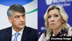 Alisher Qodirov (left), deputy head of Uzbekstan's lower house of parliament, and the spokeswoman of the Russian Foreign Ministry, Maria Zakharova (combo photo)