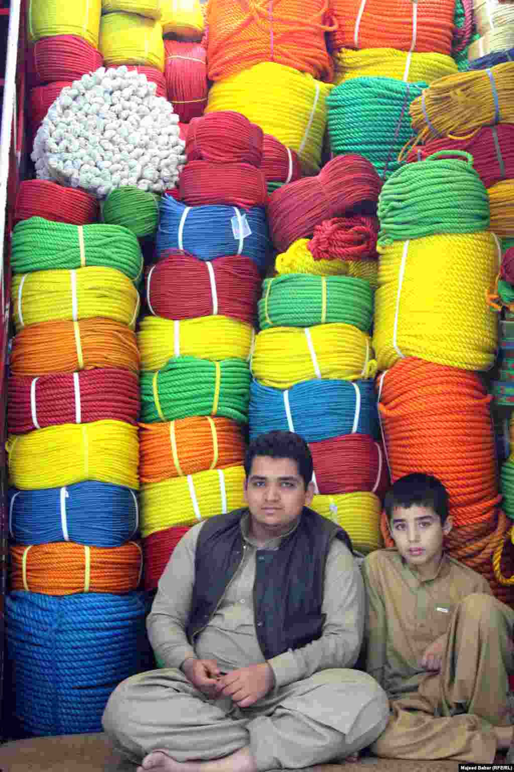 A shop sells colorful plastic ropes.